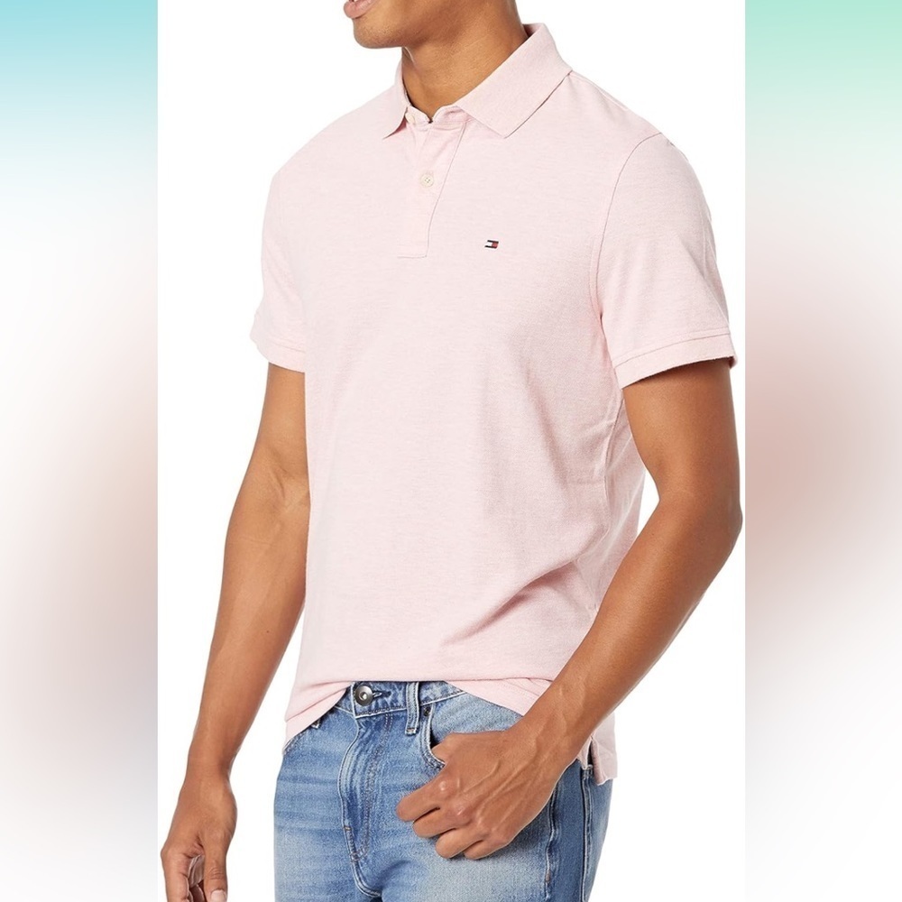 2/40$ Men’s Tommy Hilfiger pink knit 100% cotton custom Fit Polo size‎ Large